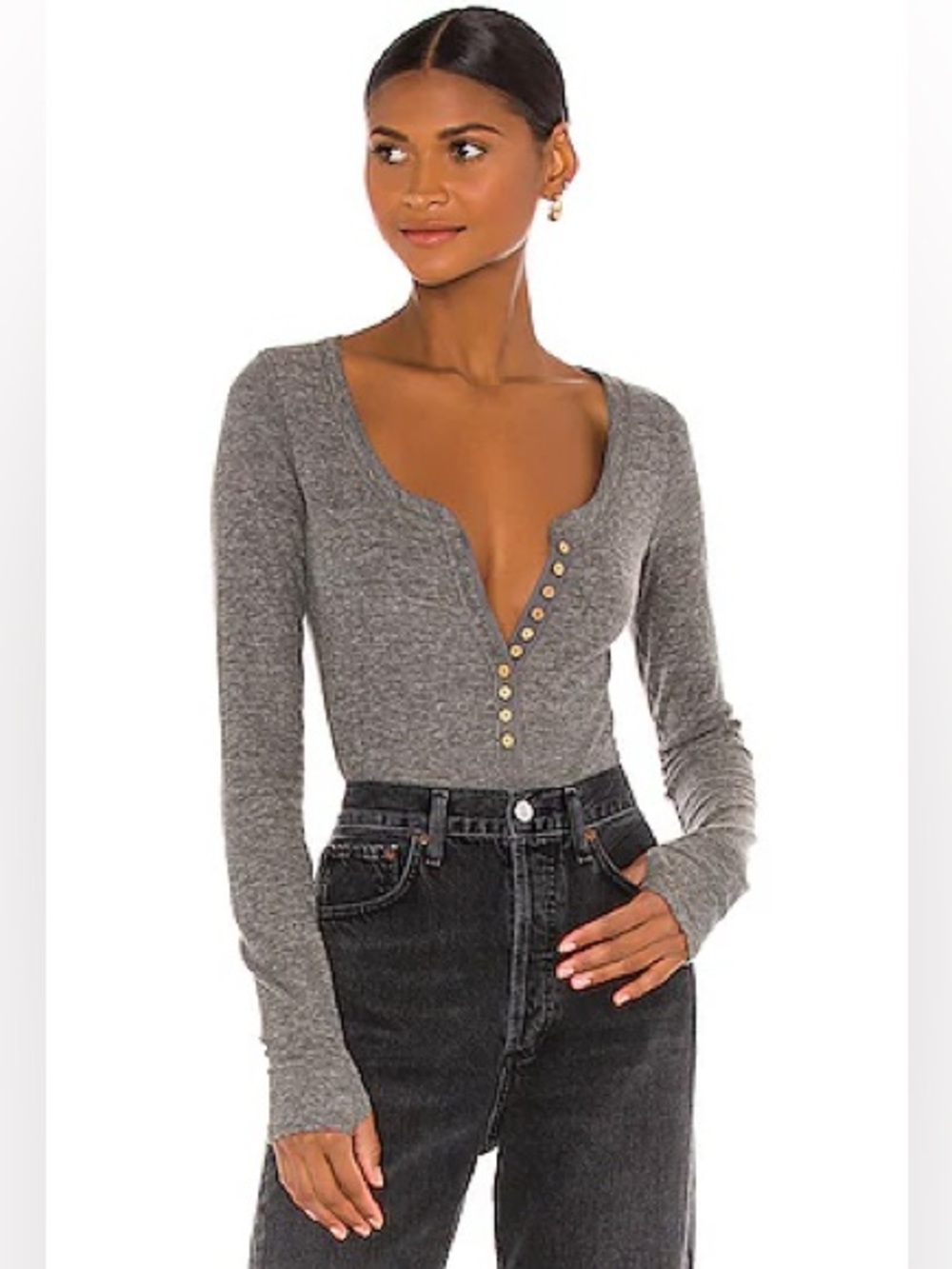Free People Women's Dylan Long-Sleeve Thermal Henley Bodysuit